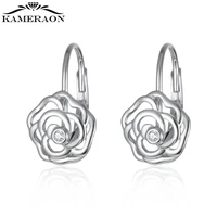 s925 sterling silver romantic sweet small hollow plant flower simple zircon hoop earrings for women girls party jewelry gift