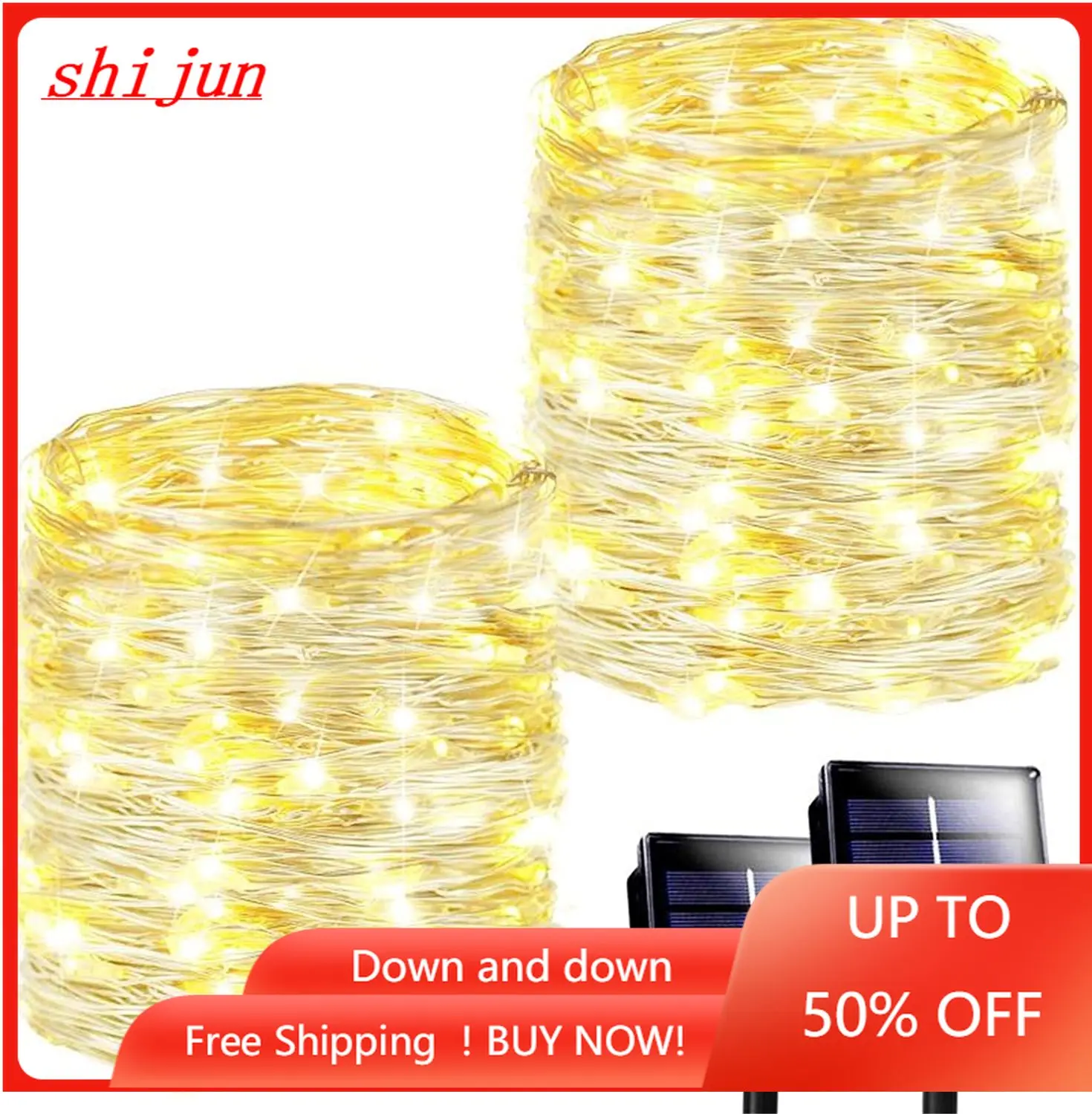 2-Pack Each 72FT 200 LED Solar String Lights Outdoor, Waterproof Silver Wire 8 Lighting Modes Solar Fairy Lights