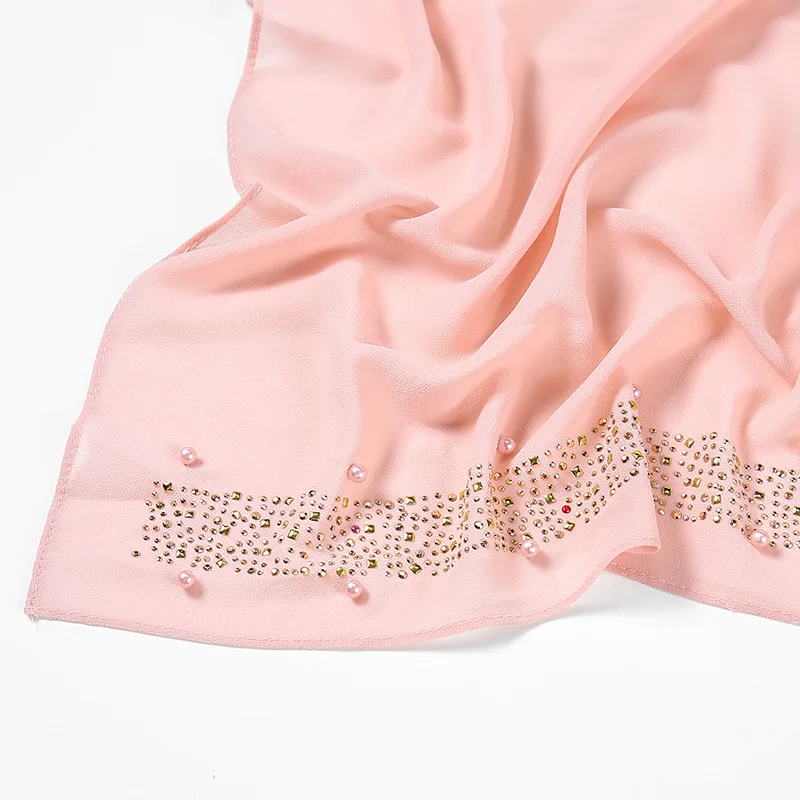 Платок женский шифоновый однотонный с жемчугом горячая Распродажа шаль на