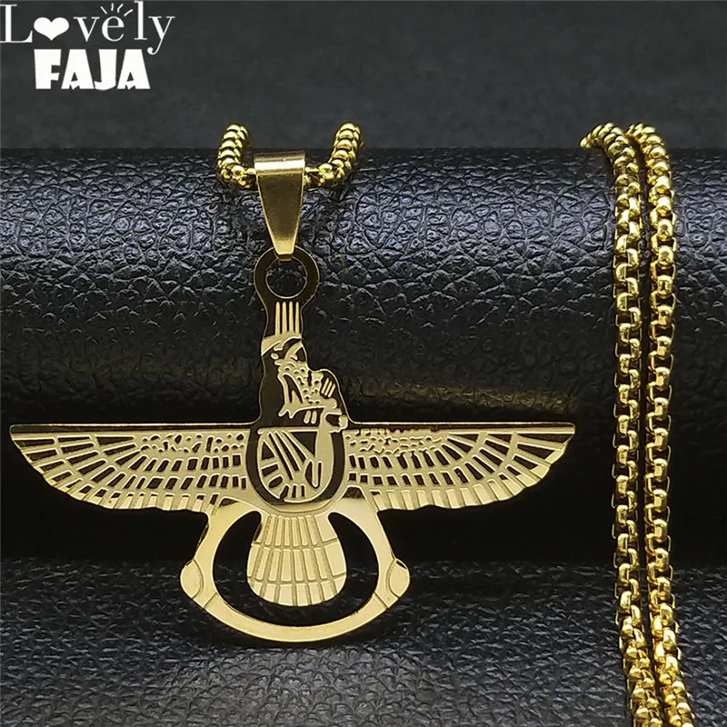 

Stainless Steel Mazda Religion Necklace Chains Gold Color Zoroastrianism Iranian Cuture Persian Empire Necklace Jewelry N4520S05