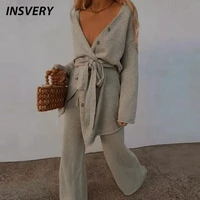 autumn winter women two piece set casual long sleeve button cardigan tops pants suit fashion solid outfits streetwear 2021