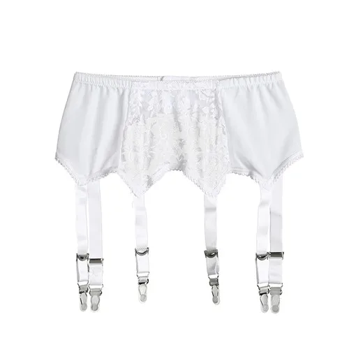 White L 1Pcs Hot Women Sexy Leg Garter Belt With 6 Wide Straps Ladies Mesh Elastic Leg Strap Sexy Lingerie Erotic Thigh-Highs Stockings - Цвет: White L
