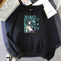 hot game genshin impact xiao cool print hoodies women and men kangaroo oversized sweatshirt street loose hip hop fashion top