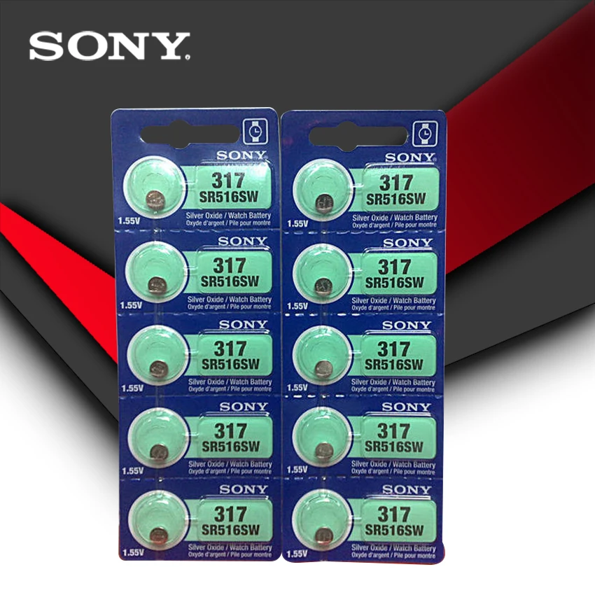 10 шт. Sony 100% оригинальный 317 SR516SW SR516 1 55 в кнопочная ячейка серебряного цвета