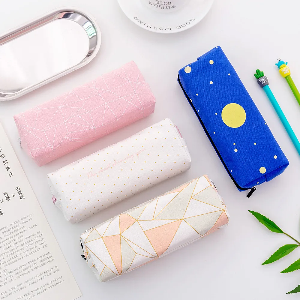 

1pcs Canvas Pencil Case Square Simple School Pencil Box Pencilcase Pencil Bag School Supplies Stationery