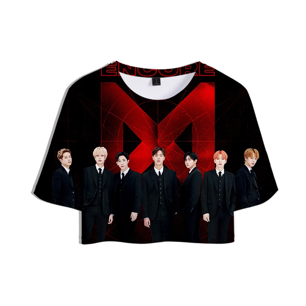 Женский укороченный топ с 3D принтом Monsta X Повседневная Уличная футболка коротким