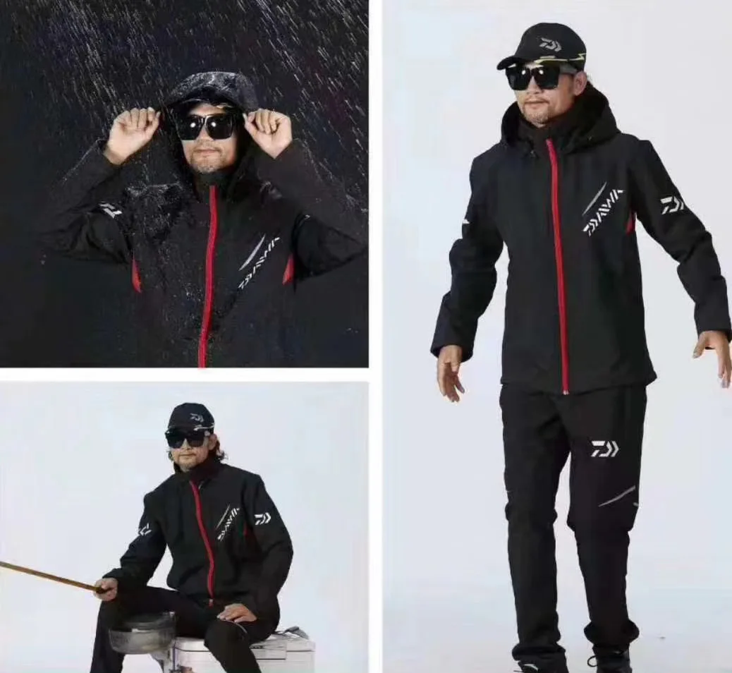 

2019 New Autumn Men DAIWA Fishing Clothing Suit Warm Jacket Parka Waterproof Hooded M-5XL Big Size Fishing Jacket Clothing Set