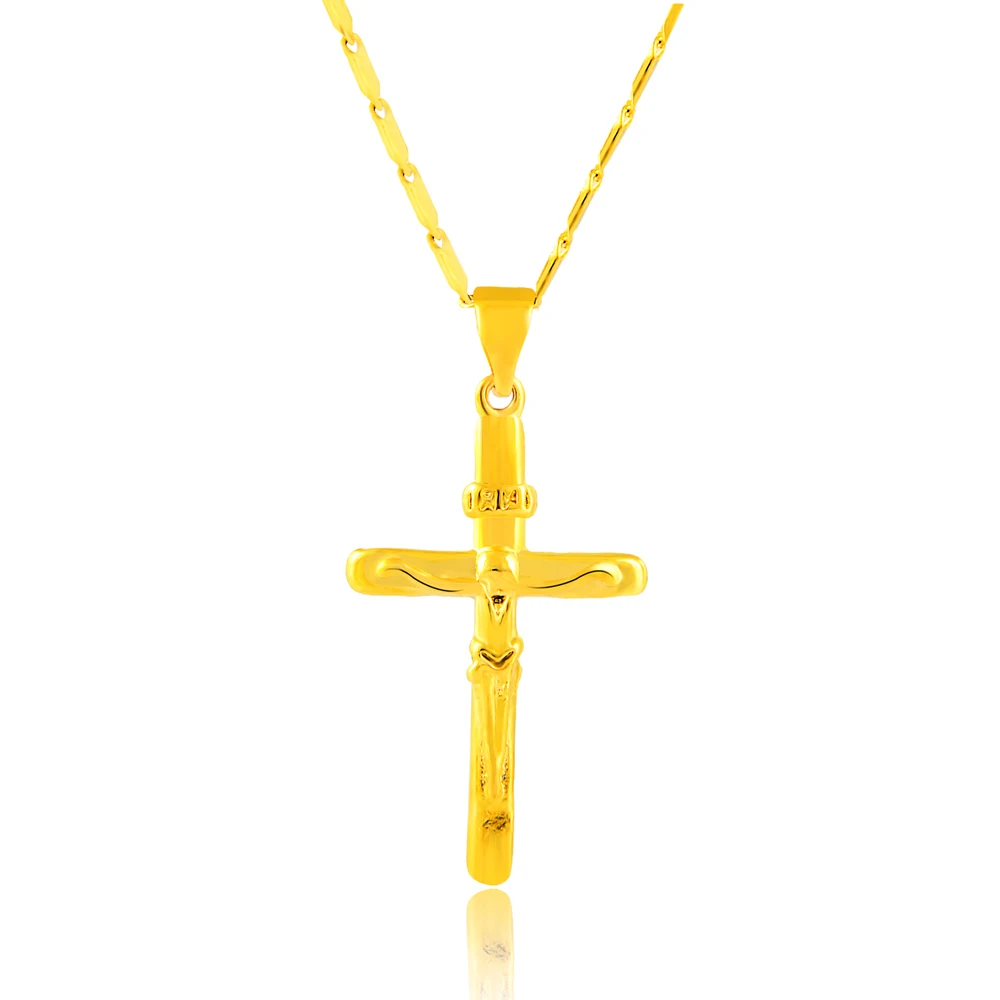 

New 24K Gold Necklace Cross Pendant Gold Plated Necklace Men's & Women's Jewelry Gift