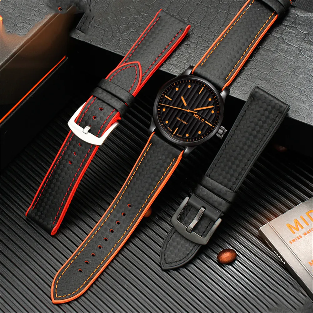 Ремешок резиновый мужской из углеродного волокна и силикона 20/22/24 мм - купить по