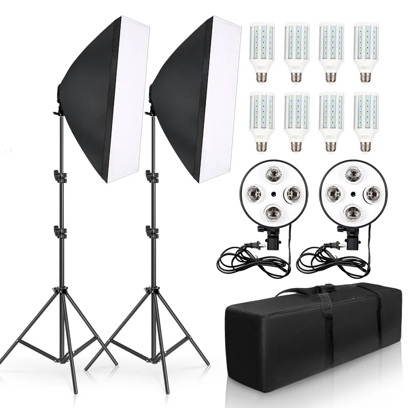 Enlarge Photography Lighting 50x70CM Four Lamp Softbox Kit E27 Holder With 8pcs Bulb Soft Box Accessories For Photo Studio Video