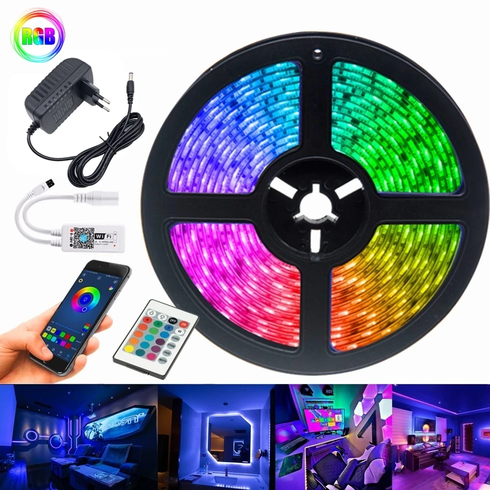 

LED Light Strip For Home Decoration 10M Flexible Ribbon String Diode RGB Bedroom WIfi Smart Control Compatible Alexa Google 12V