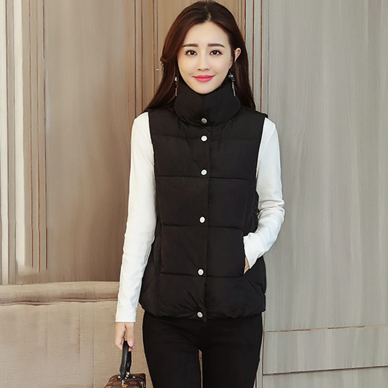 

Women's Winter Vest Solid Single Breasted Stand Collar Ladies Sleeveless Jacket Casual Waistcoat For Female Vogue