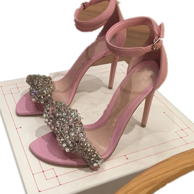 Женские босоножки на высоком каблуке туфли-лодочки открытый носок кристаллы