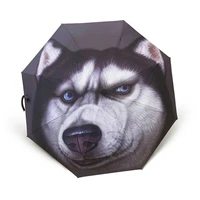 dhl 50pcs uv protection creative automatic umbrella animal husky dog pattern parasol glass fiber sunny and rainy umbrella