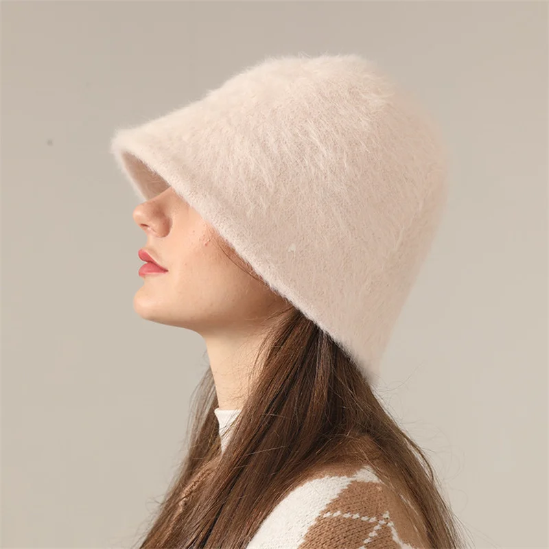 

Hats for Women Bucket Hat Real Rabbit Fur Women Winter Hat 2021 Knitted Hats Fashion Warm Winter Hat шапка женская панама зимняя