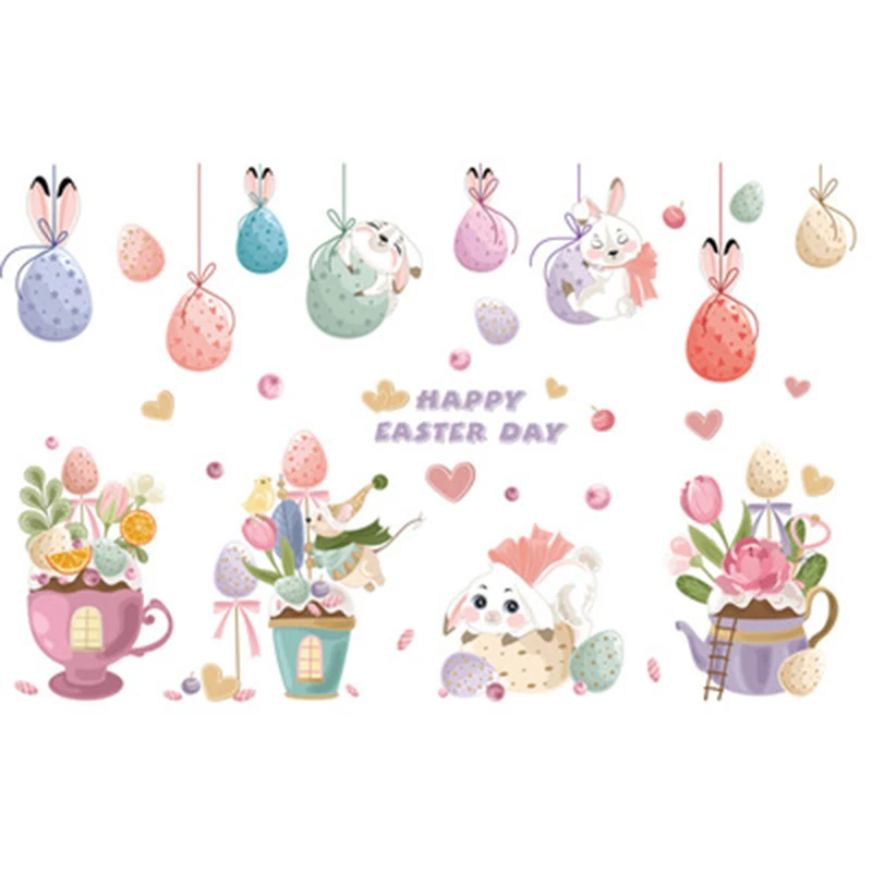 

Easter wall stickers bedroom living room wall glass holiday celebration self-adhesive removable stickers