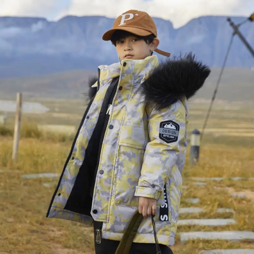

Winter Children Camouflage Print Down Coat Thicker Warm Oversize Hooded Outerwear 90% White Duck Down Jackets For Boys A874