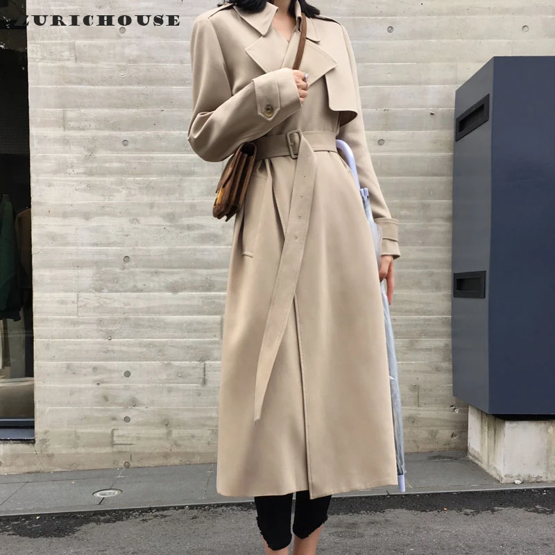 

Женский Повседневный Тренч ZURICHOUSE, Длинная ветровка с отворотом и поясом, весна, 2019