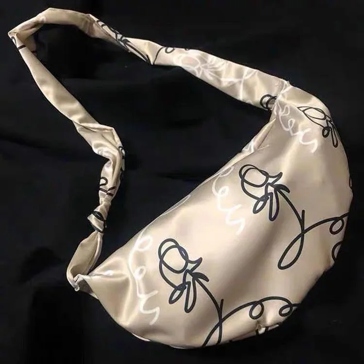 

2020 New Women Bags Designer Handbags High Quality Canvas Soft Half Moon Clutch Bags Messenger Bags Printed Dumpling Bag