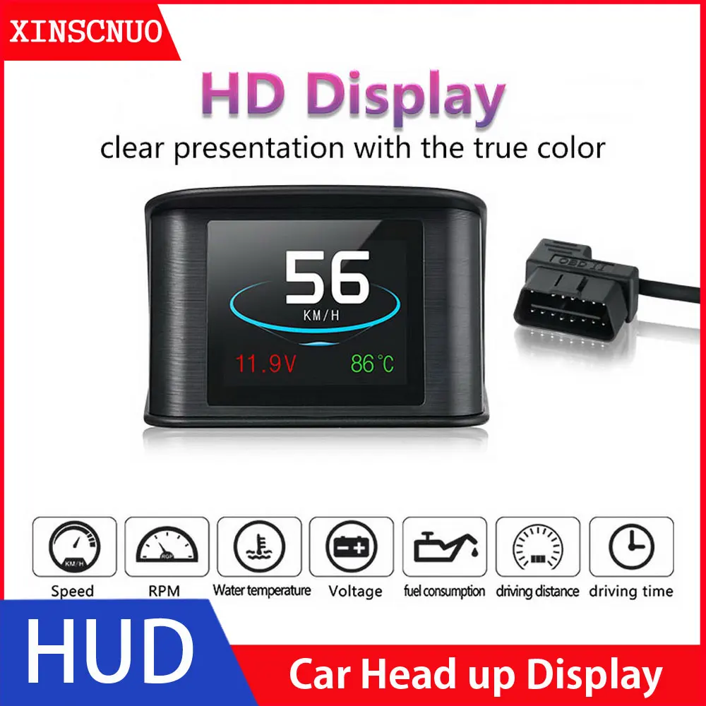 Car HUD Head Up Display Universal OBD2 Head-Up Speed Projector Safe Driving System Security Alarm Water temp Overspeed RPM