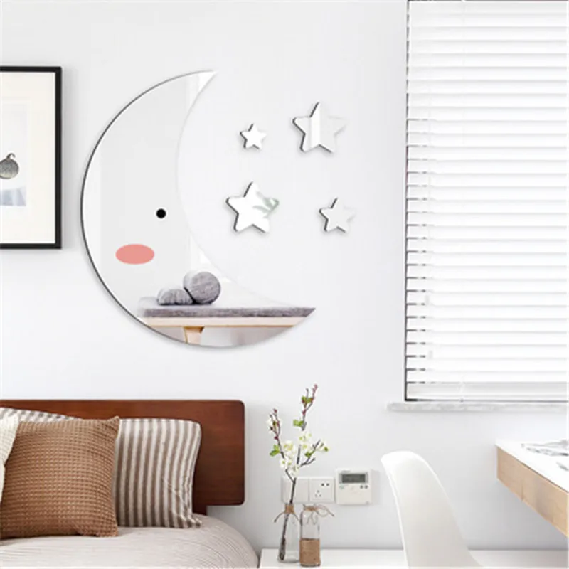 3D Moon Stars Acrylic Mirror Wall Stickers For Kids Room Home Decor Bathroom Decorative Baby Bedroom Decals | Дом и сад