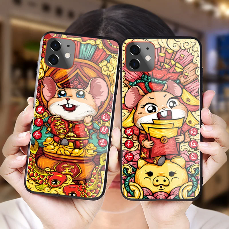 2020 китайский новый год Знак зодиака милая мультяшная мышь стеклянный чехол для