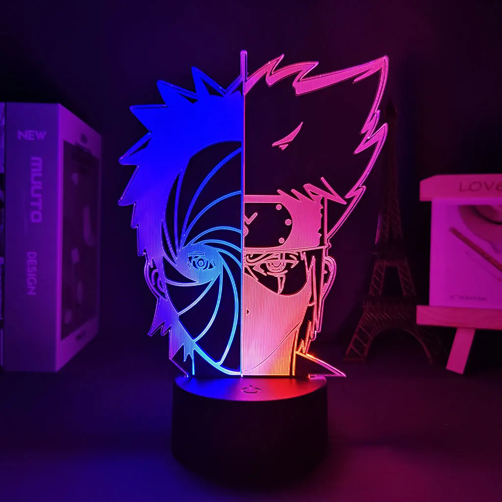 

Night Lights Double Color Narutoed Anime Figure Half Face Obito Uchiha and Kakashi Hatake Holiday Lighting Night Lamp Led Sign