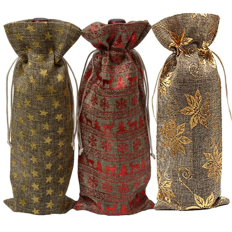 

Jute Wine Bottle Bag Covers Champagne Blind Packaging Bags Rustic Hessian Christmas Wedding Table Decor LX8649