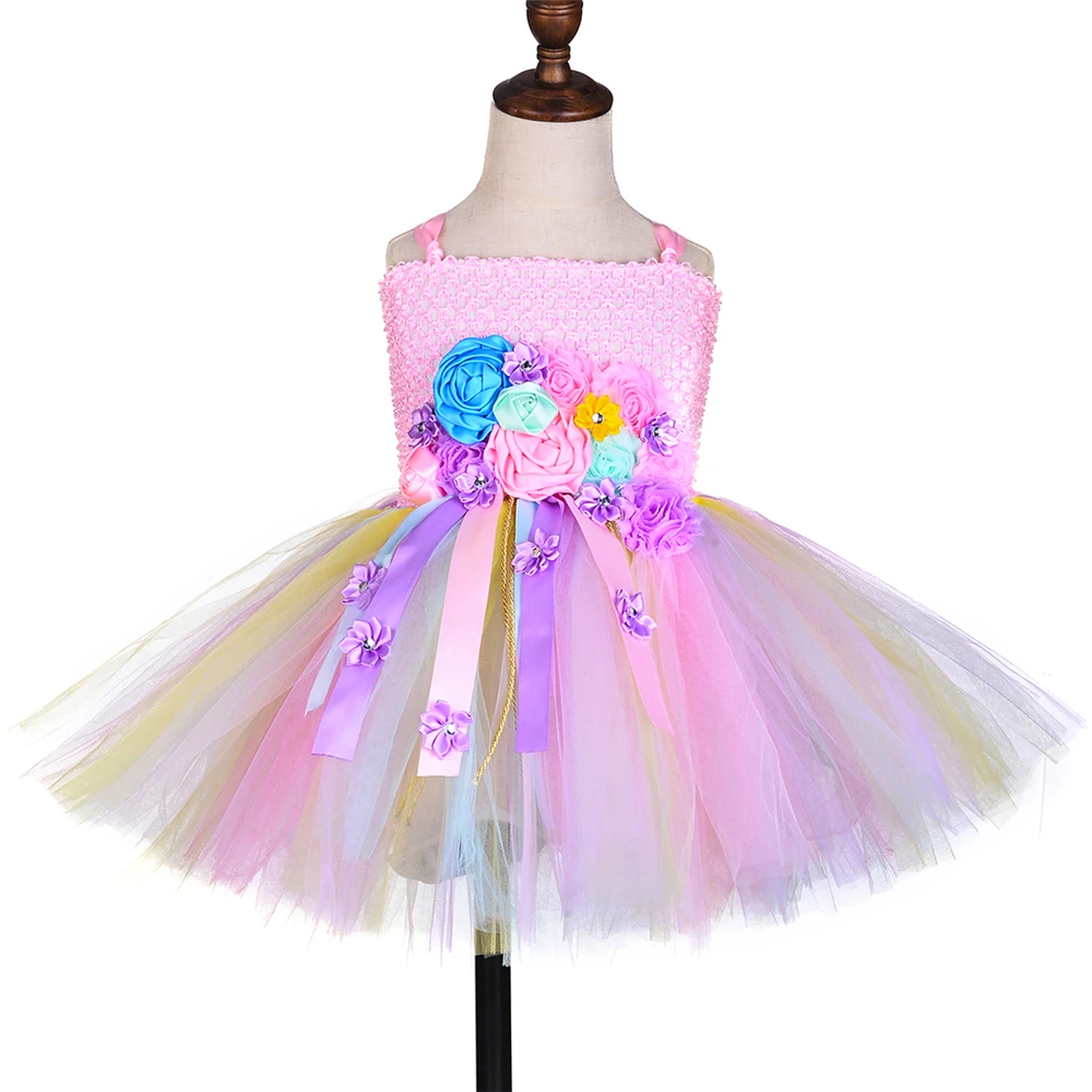 1 Set Girls Unicorn Tutu Dress Outfit Pink Pastel Flowers Birthday Party for Kids Girl Halloween Carnival Costume | Детская одежда и