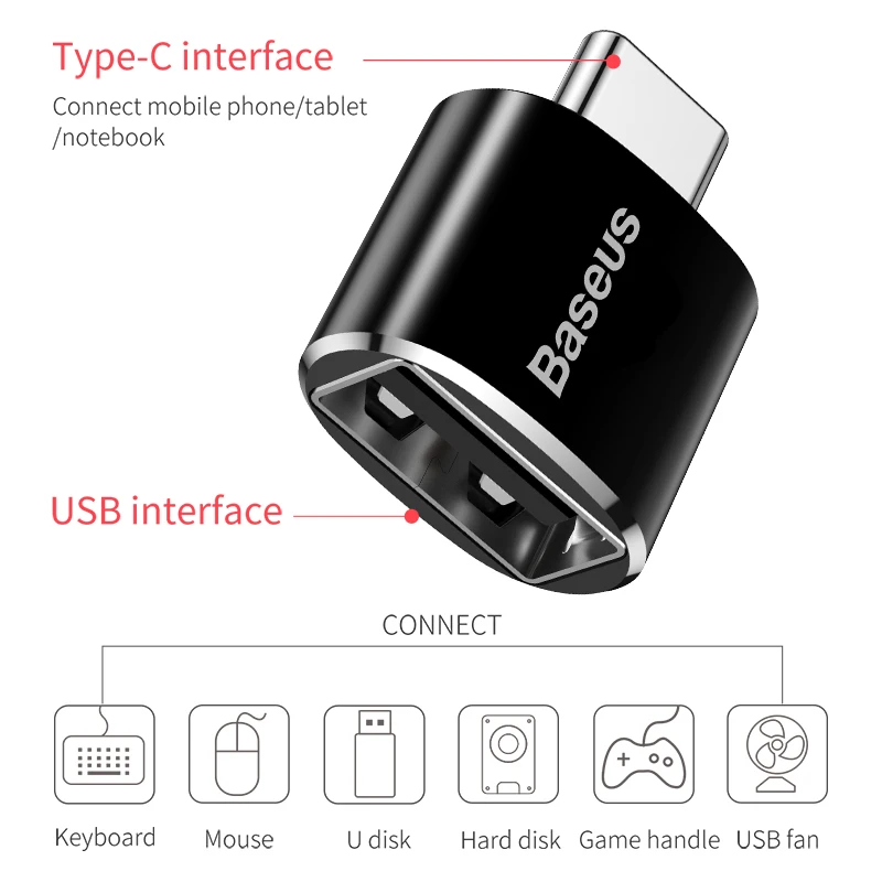 Адаптер USB Type-C OTG Baseus штекер-гнездо Micro преобразователи для передачи данных