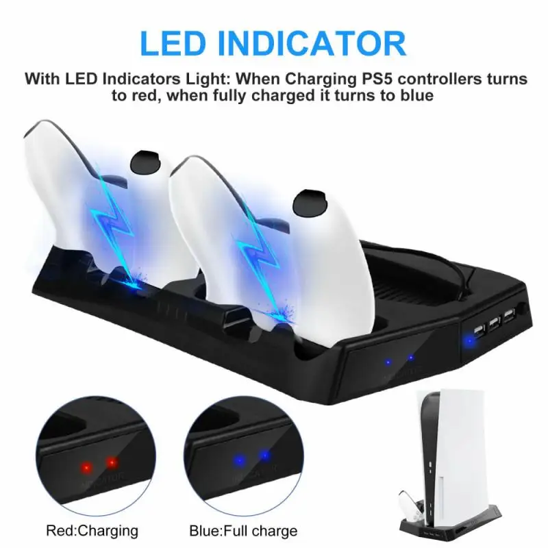 

For PS5 Vertical Stand with Cooling Fan Dual Controller Charger Console Charging Station Fan Cooler For ps5 Console playstation