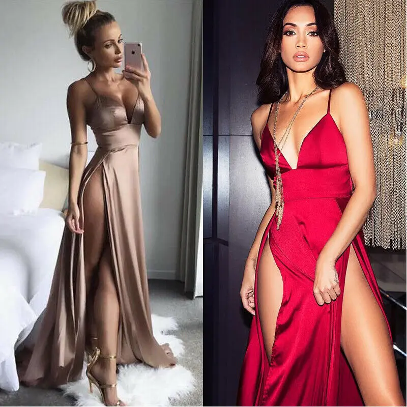 Платье женское атласное длинное на бретелях вечервечерние праздничное пляжное