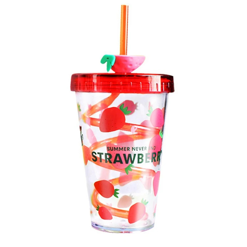 

480 мл креативная пластиковая чашка, вращающаяся чашка из соломы, милая пластиковая чашка для воды с фруктовым узором для студентов, без BPA
