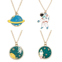 %c2%a0space travel pendant necklace keychain cartoon astronaut rocket planet chains cute universe keyring jewelry gift kids