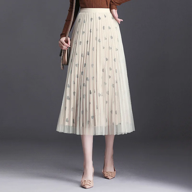 

Женская плиссированная юбка с высокой талией, длинная свободная юбка в Корейском стиле с сетчатым принтом, Осень-зима 8811
