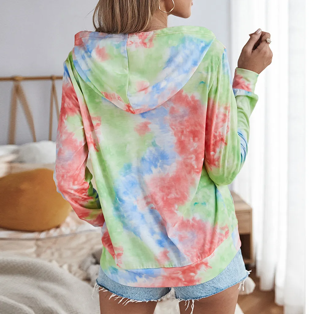 

FREE OSTRICH New Hooded Women Pullover 2020 Autumn Loose Sweatshirt Casual Tie Dye Print Female Clothing Sudadera Mujer