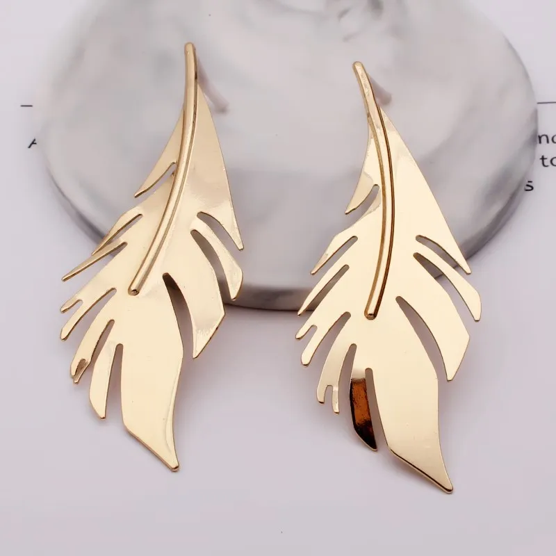 gold 812 Богемные крупные листья кулон серьги для женщин дизайн Модные металлические серьги в форме листа свадебные украшения преувеличенный Рождественский подарок - Окраска металла: gold 812