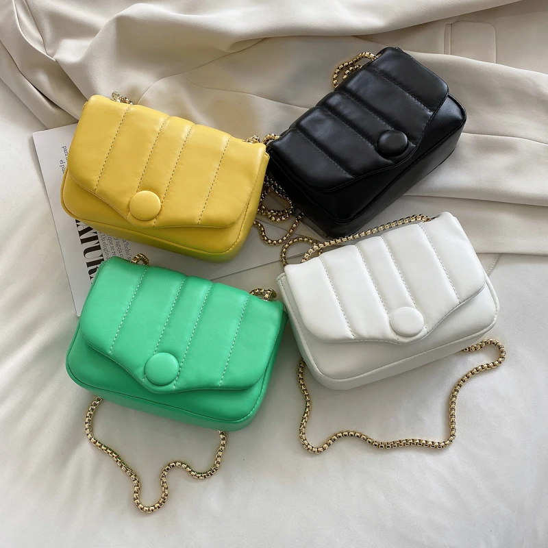 

Soft PU Leather Mini Chain Crossbody Bag Stripe Solid Fashion Shoulder Bags Branded Designer Handbag Purse