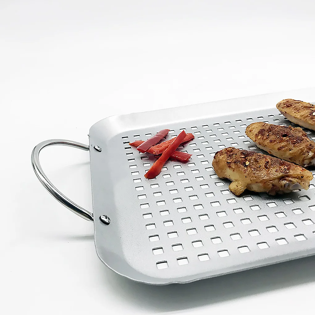 

BBQ Grill Plate Stainless Steel Barbeque Grill Tray Vegetables Bread Sausage Roast Flat Basket