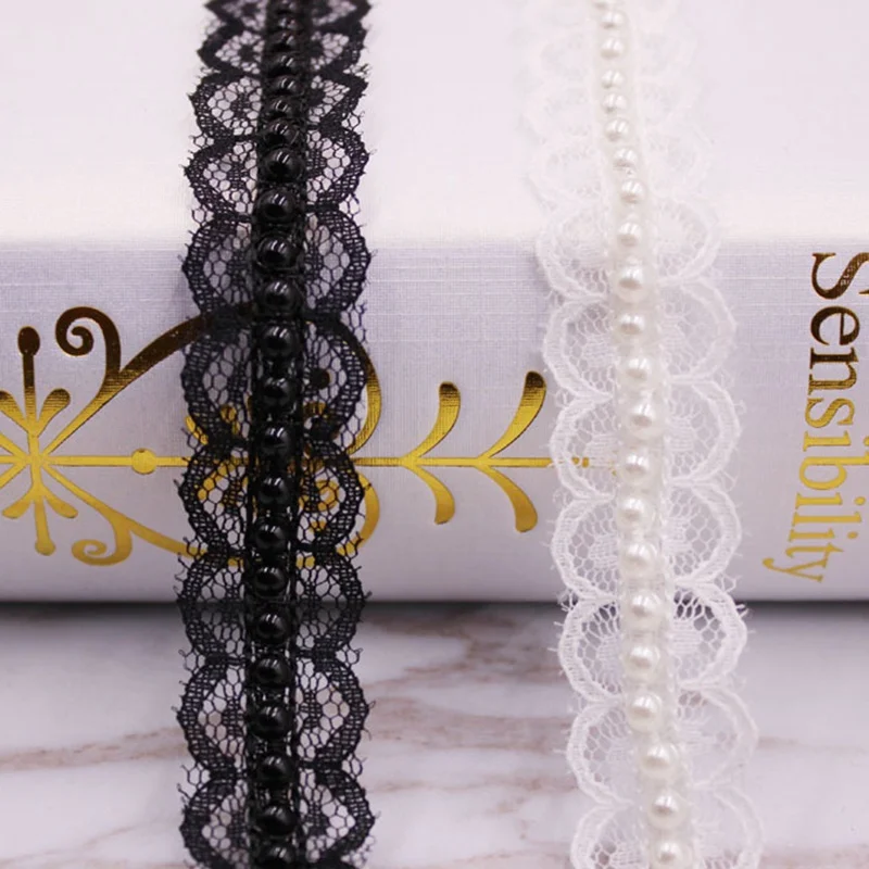 1 ярд/партия белая жемчуг с бисером кружевная отделка шифоновая вышитая лента