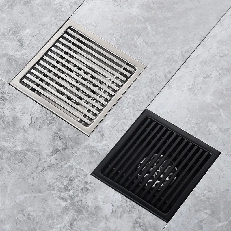 

Black stainless steel floor drain deodorant thick 304 shower room bathroom balcony bathroom floor drain large drainage
