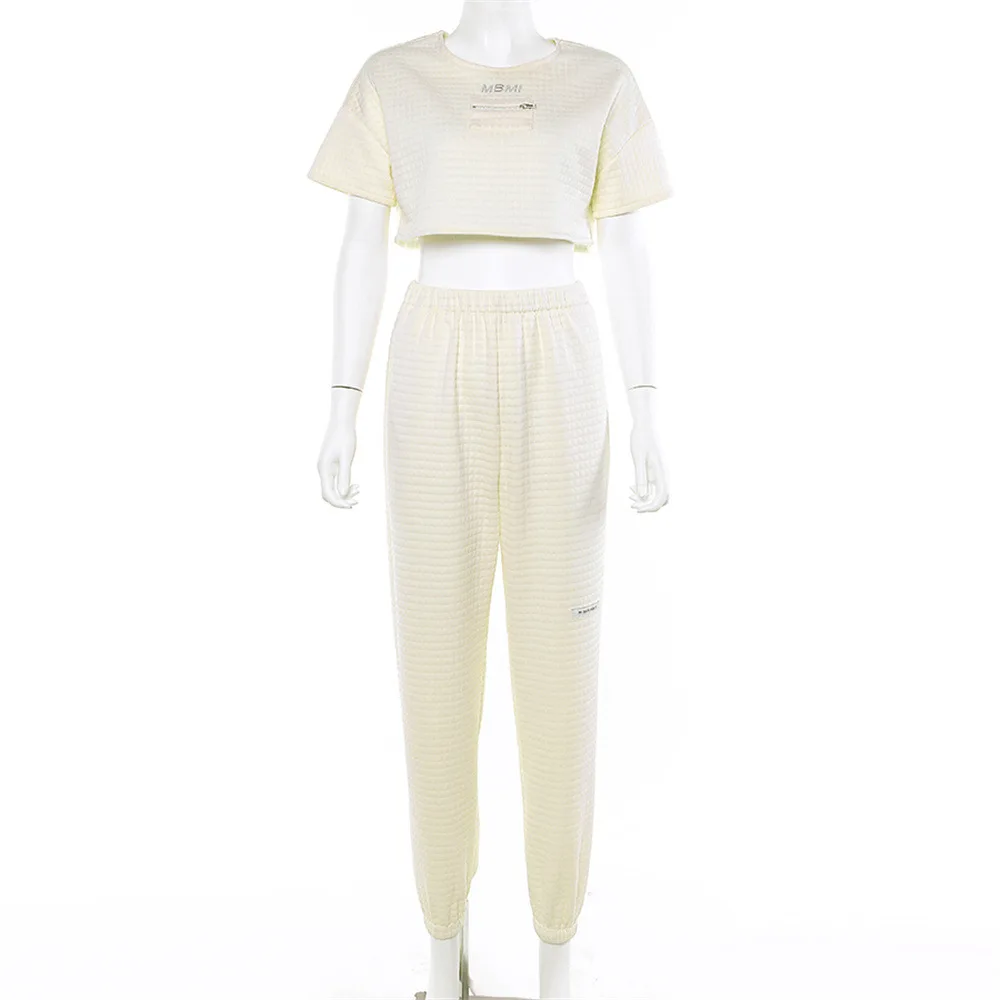 WannaThis Autumn 2 Pieces Sets Women Crop Top and Pant Leggings Loose Basic Beige Fashion Casual Slim Fit Soft Comfortable Set |