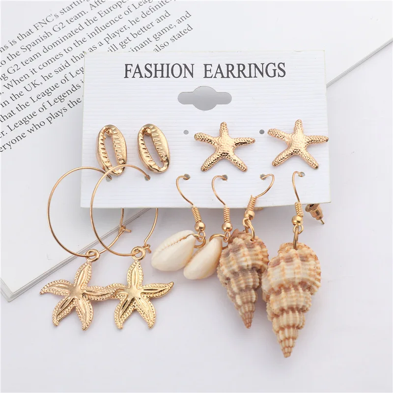 

European and American creative style earrings suit metal geometry class stars circle stud earrings beach exaggerated earrings