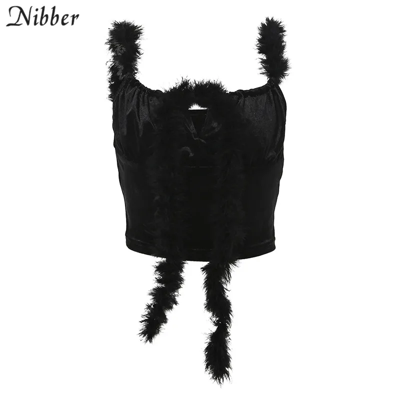 Черный Nibber/пикантные черные фланелевые кроп-топы, camisole, женские,, Осенние, модные, вечерние, Клубные, ночные, эластичные, тонкие топы на бретелях, mujer - Цвет: Черный