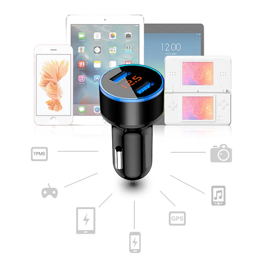 5V 3.1A двойной зарядное устройство USB 2 порта ЖК дисплей 12 24V Зажигалка на