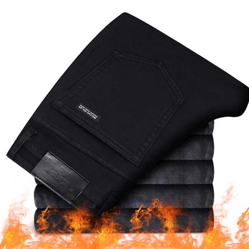 Мужские модные зимние джинсы 2019 мужские черные облегающие эластичные плотные