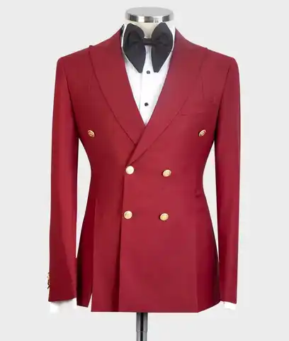 Мужские классические костюмы, красные смокинги, облегающие двубортные пиджаки с заостренным воротником, брюки, жакет с разрезом спереди, 2 ш...