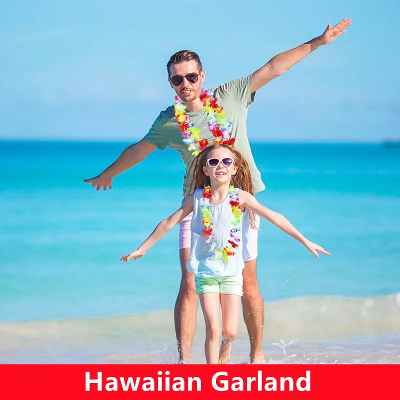 

2021 Colorful Hawaiian Flower Garland Luau Party Supplies Artificial Floral Wreath For Tropical Hawaii Summer Beach Party Decor