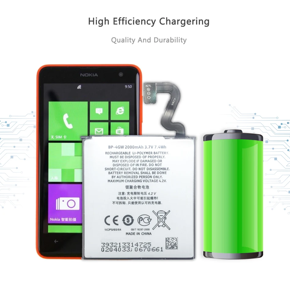 

Replacement Battery For Nokia Lumia 920 Lumia920 Battery BP-4GW 2000mAh with Track Code