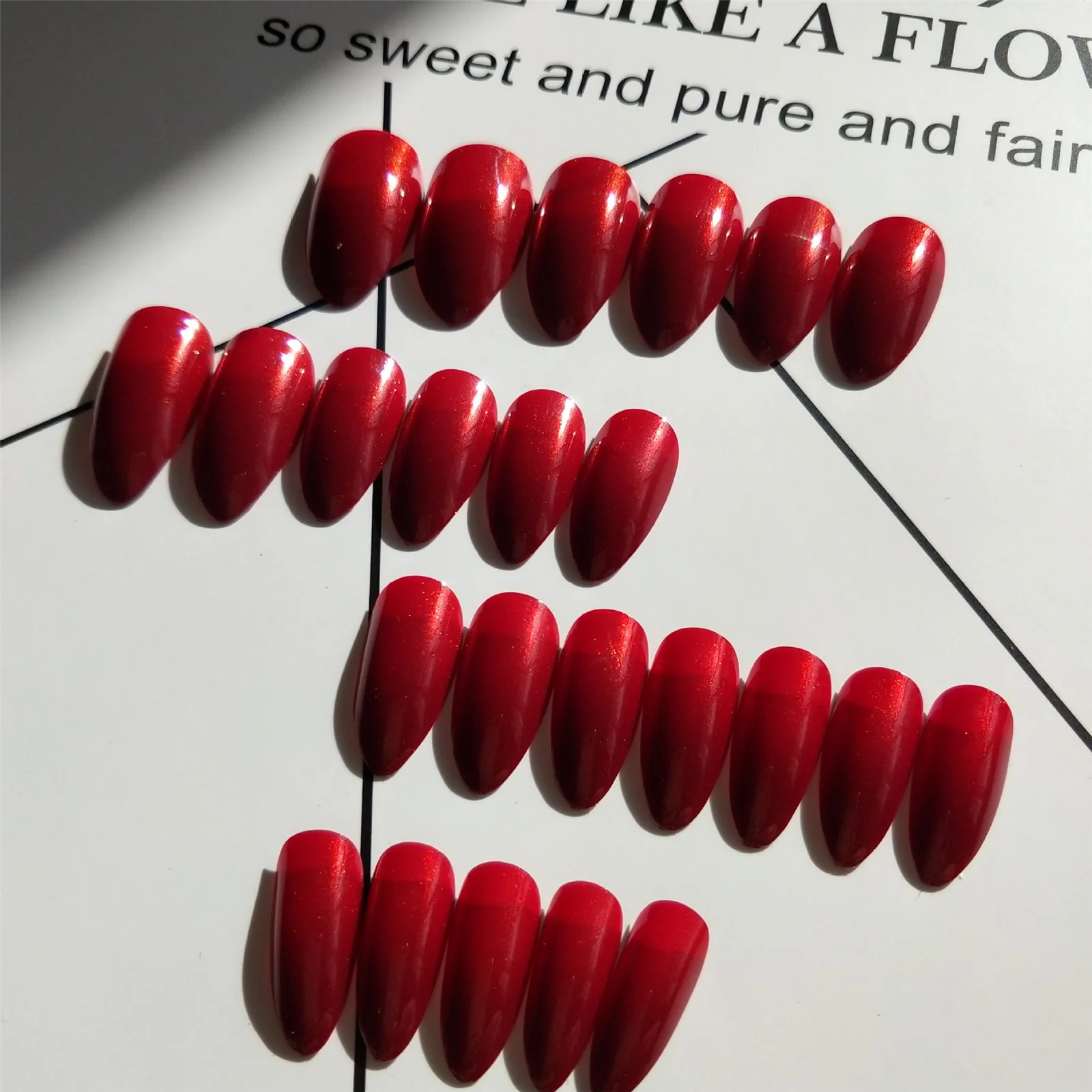 

24pcs Red Wear Long Paragraph Fashion Manicure Patch False Nails Save Time Wearable Nail Patch TO